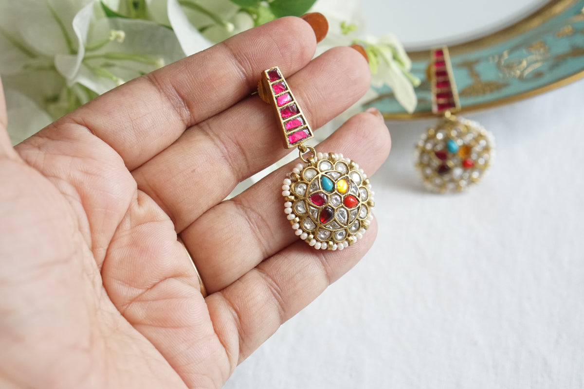 Multi stone Kundan earring (1-5542)(A)