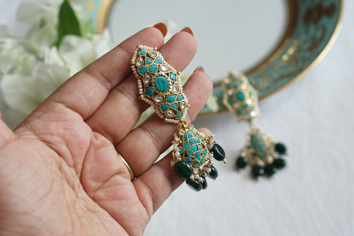 Firoza Kundan earrings (1-5537)(A)