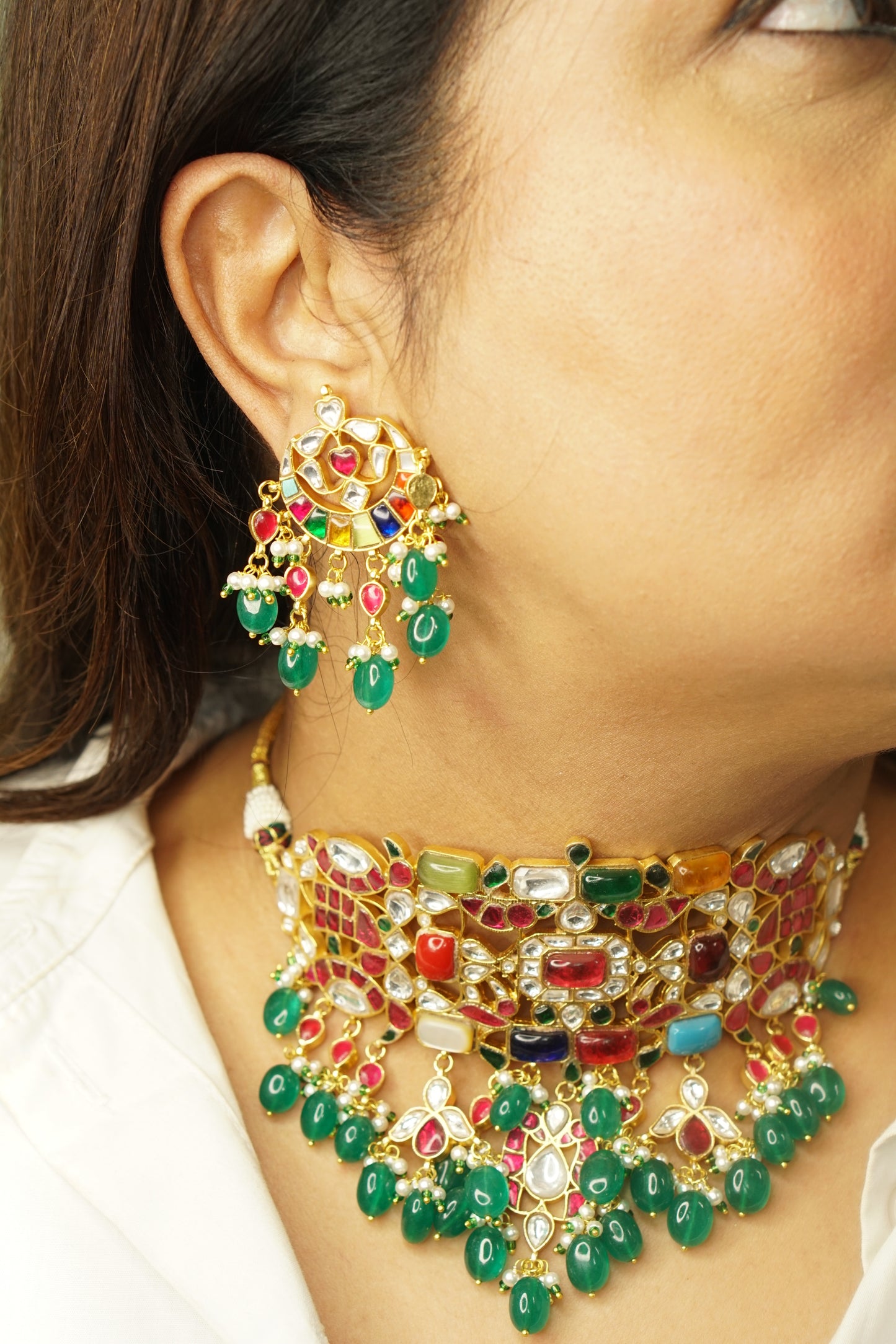 Navratan Kundan Choker Set(4-8866)(R) - JEWELSTYLE