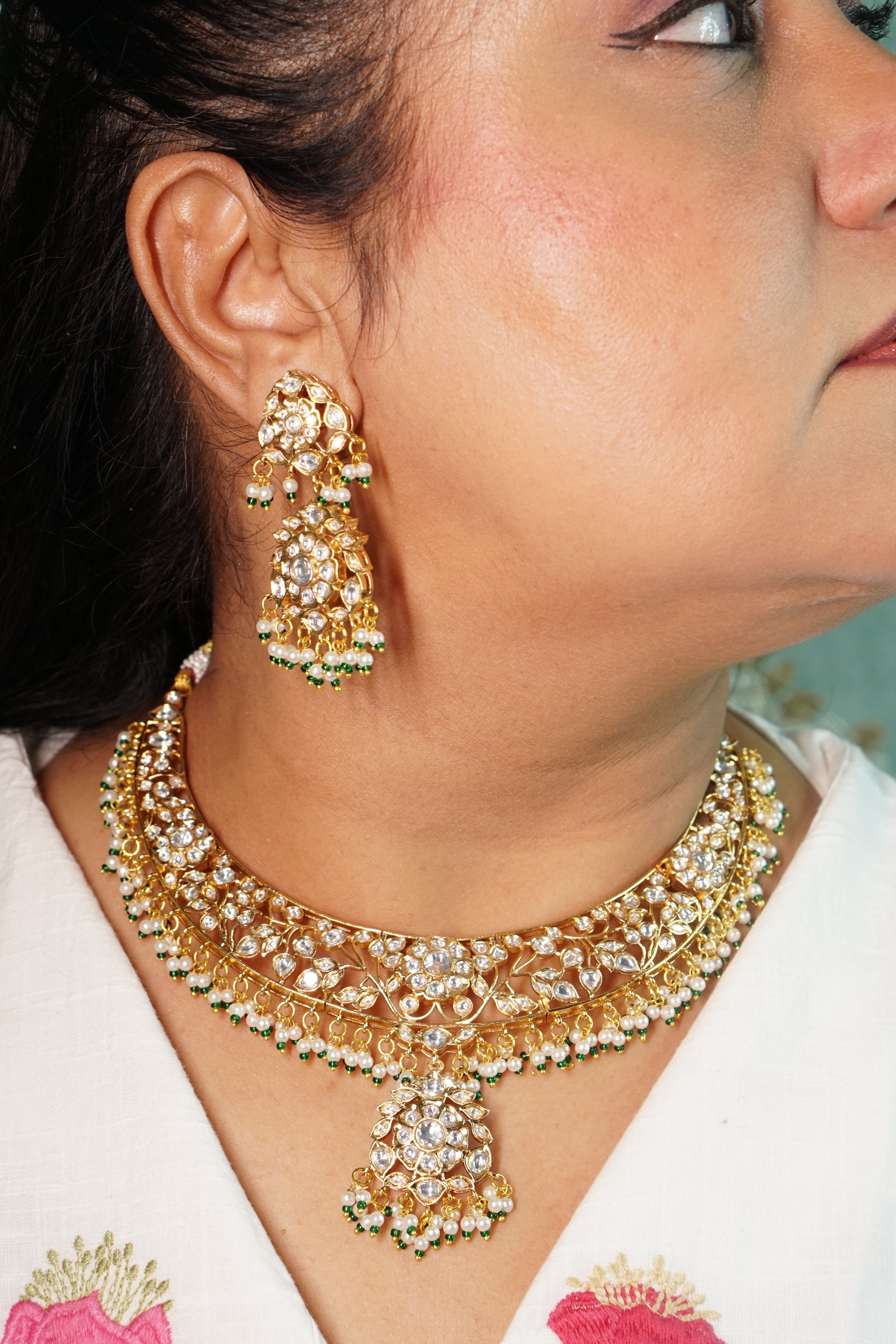 Polki Necklace set (4-8887)(B) - JEWELSTYLE