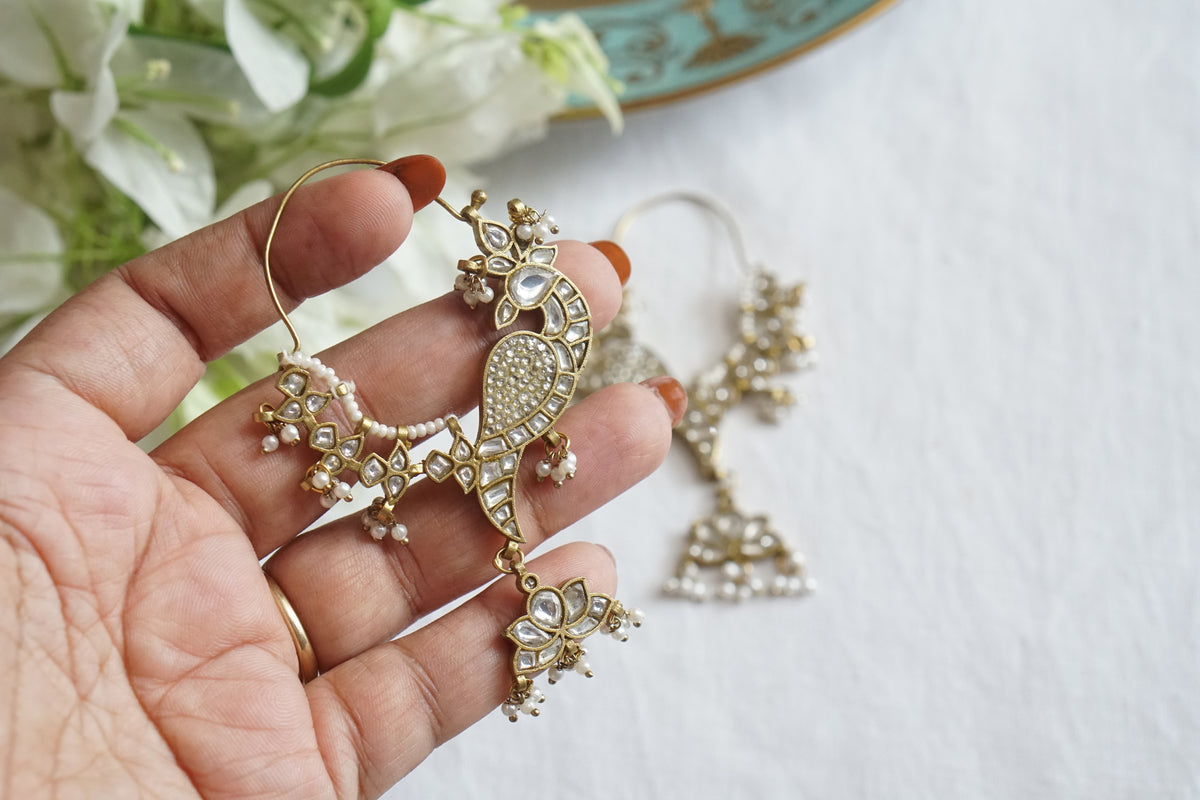 White Kundan Bird earring (1-5539)(A)