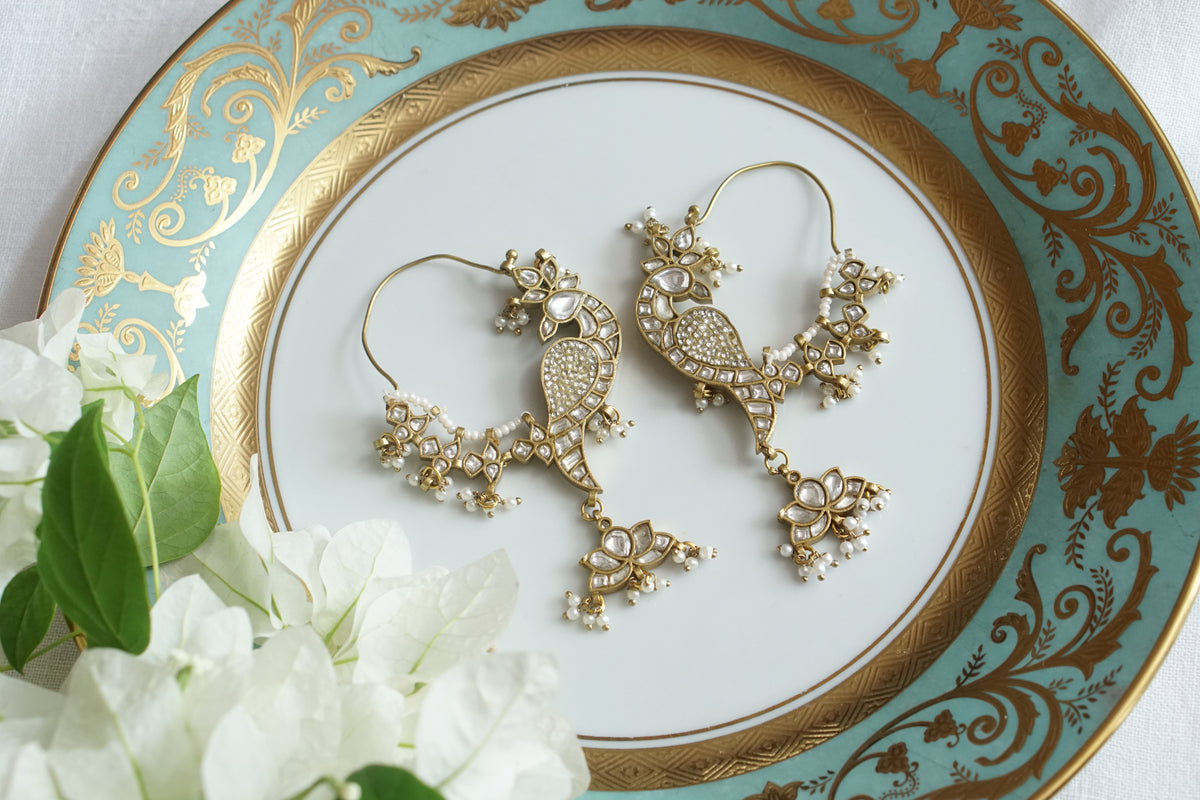 White Kundan Bird earring (1-5539)(A)