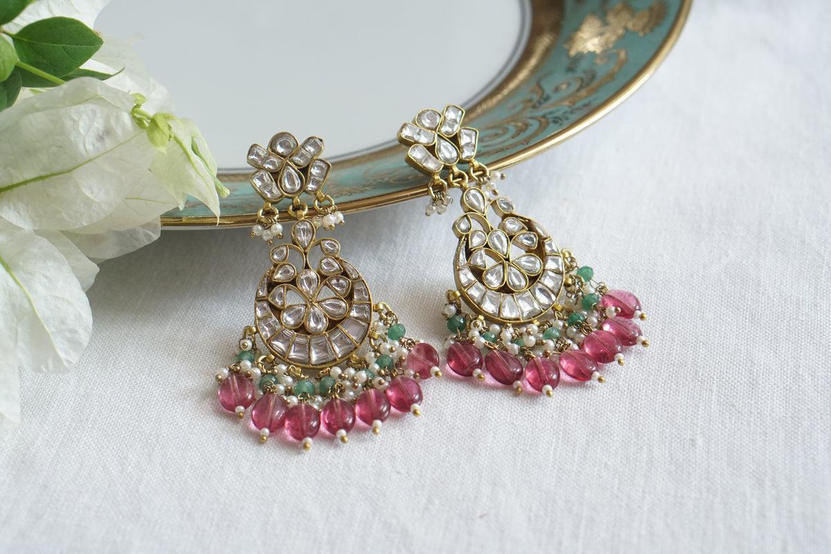 White Kundan earrings (1-5534)(A)