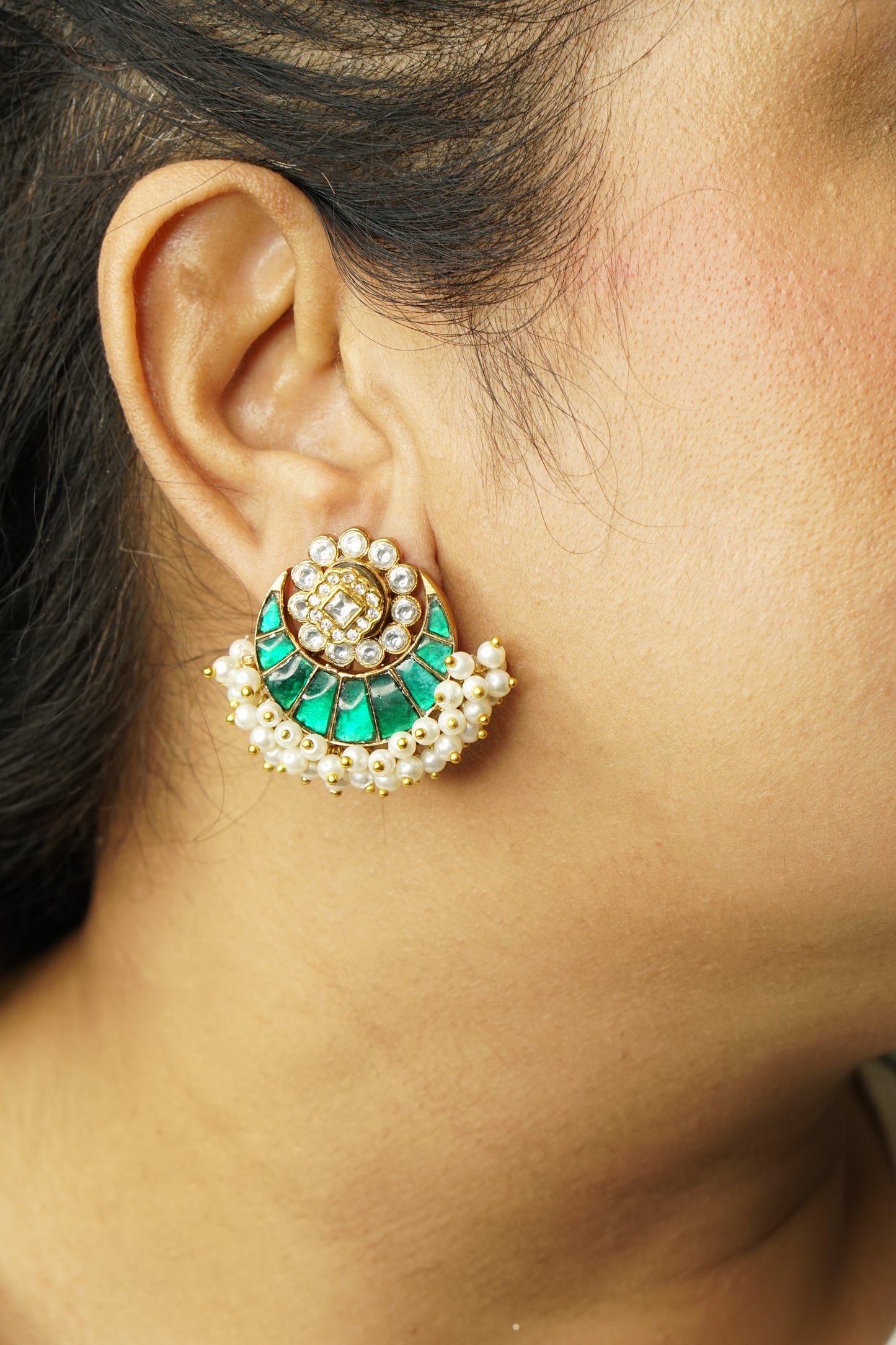 Green Stone Polki Studs (1-4999)(B) - JEWELSTYLE