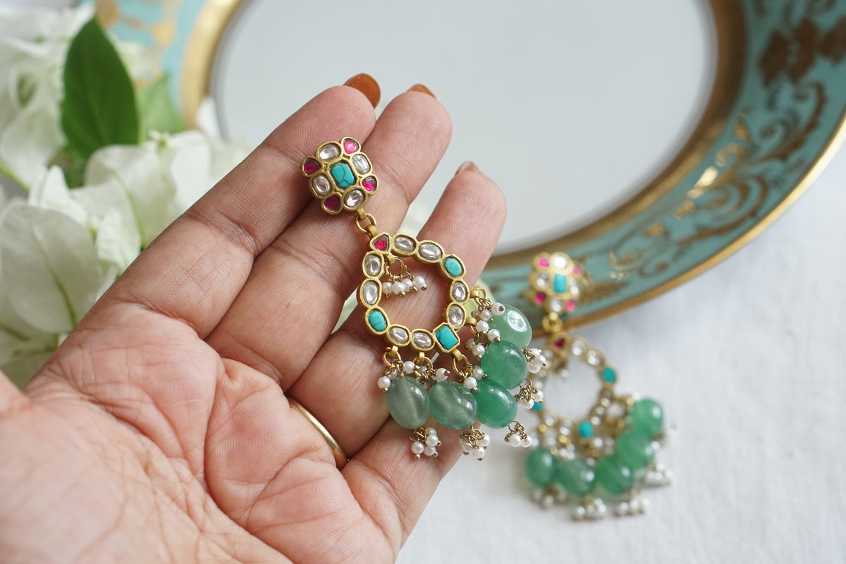 Multi Stone Kundan earring (1-5545)(A)