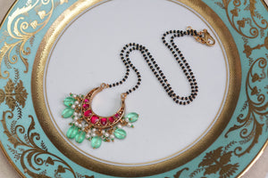 Reversible kundan Black beads Pendant necklace (4-5677)(R)