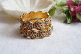 Pink & Turquoise Stone Kundan Openable Bangle(3-460)(R)