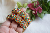 Pink & Turquoise Stone Kundan Openable Bangle(3-460)(R)