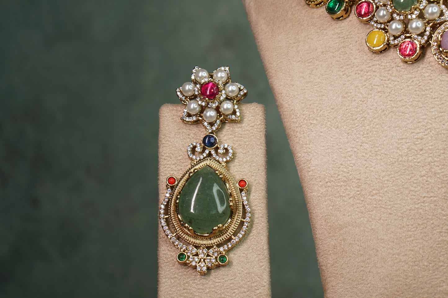 Multi Stone Polki Necklace set (4-8905)(B) - JEWELSTYLE