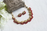Red beads Kundan necklace Set (4-9611)(A)