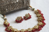 Red beads Kundan necklace Set (4-9611)(A)