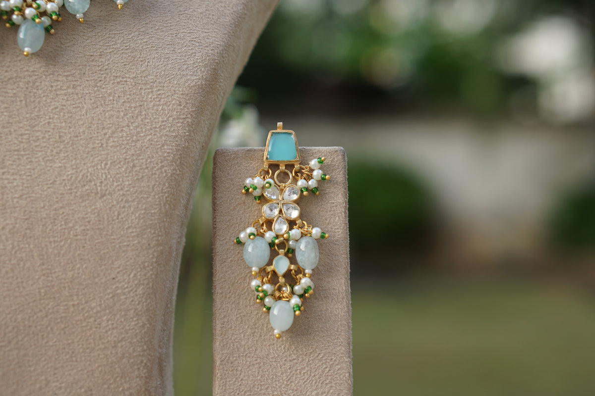Mint Stone Kundan necklace Set (4-9632)(A)