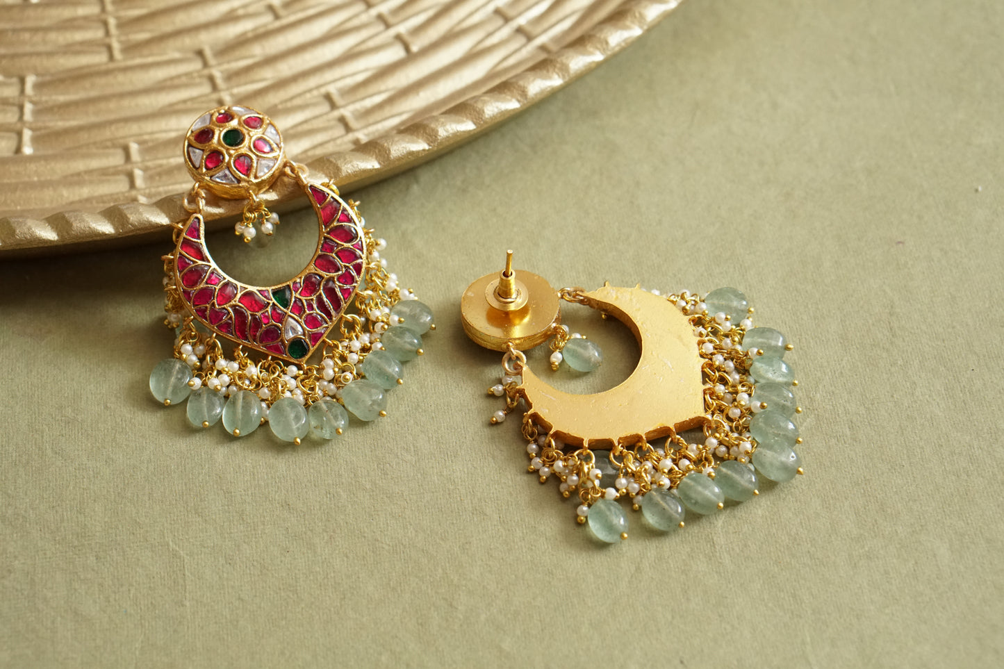 Pink &Green  Kundan Chandbali earring (1-4624)(R)(preorder)