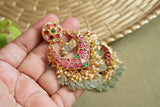 Pink &Green  Kundan Chandbali earring (1-4624)(R)