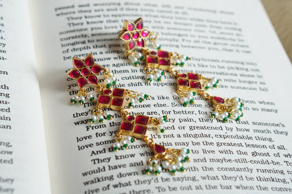 Pink Kundan earring (1-4625)(R)