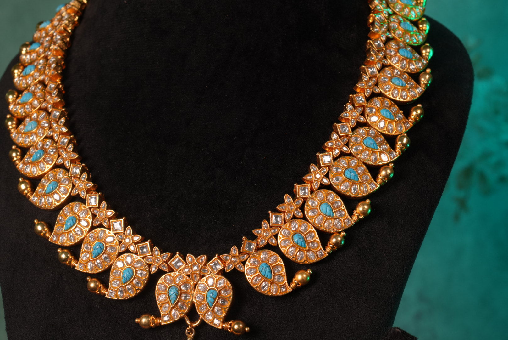 Turquoise Or Firoza Mango Kundan Pendant Necklace Set (4-8995)(KA) (PREORDER) (Made IN 7-8 DAYS TIME) - JEWELSTYLE