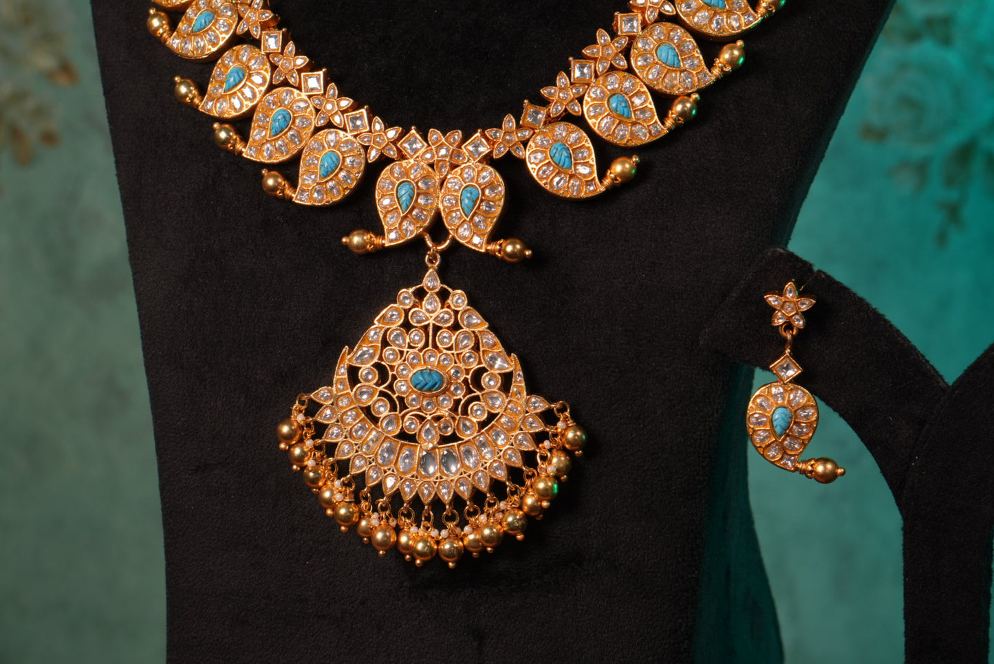 Turquoise Or Firoza Mango Kundan Pendant Necklace Set (4-8995)(KA) (PREORDER) (Made IN 7-8 DAYS TIME) - JEWELSTYLE