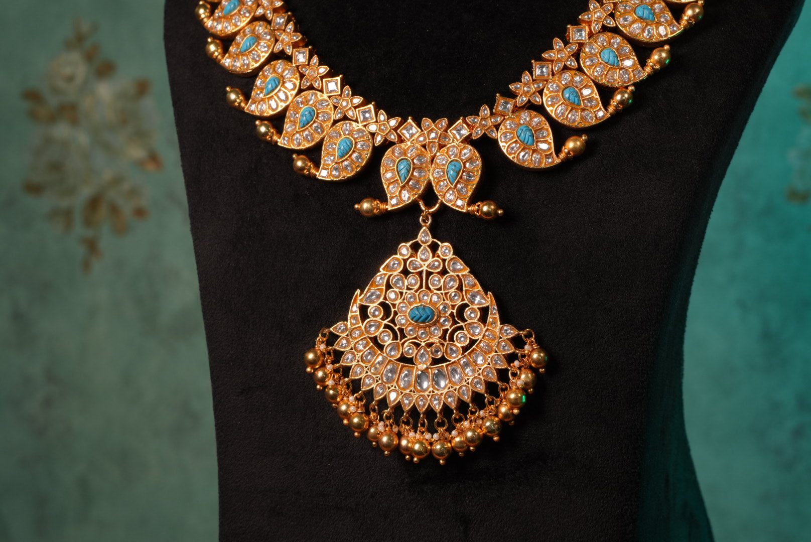 Turquoise Or Firoza Mango Kundan Pendant Necklace Set (4-8995)(KA) (PREORDER) (Made IN 7-8 DAYS TIME) - JEWELSTYLE