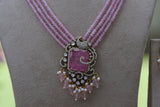 Pink Stone Polki Pendant Necklace Set (4-8479)(B)