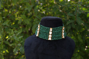Kundan green beads choker (4-7129)(R)(PREORDER)