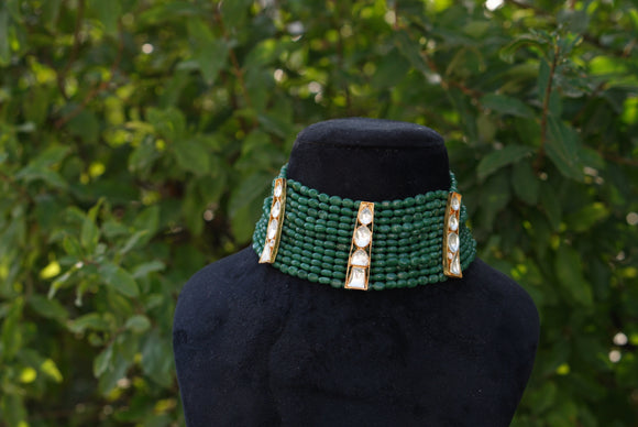 Kundan green beads choker (4-7129)(R)