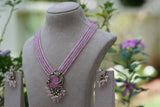 Pink Stone Polki Pendant Necklace Set (4-8479)(B)