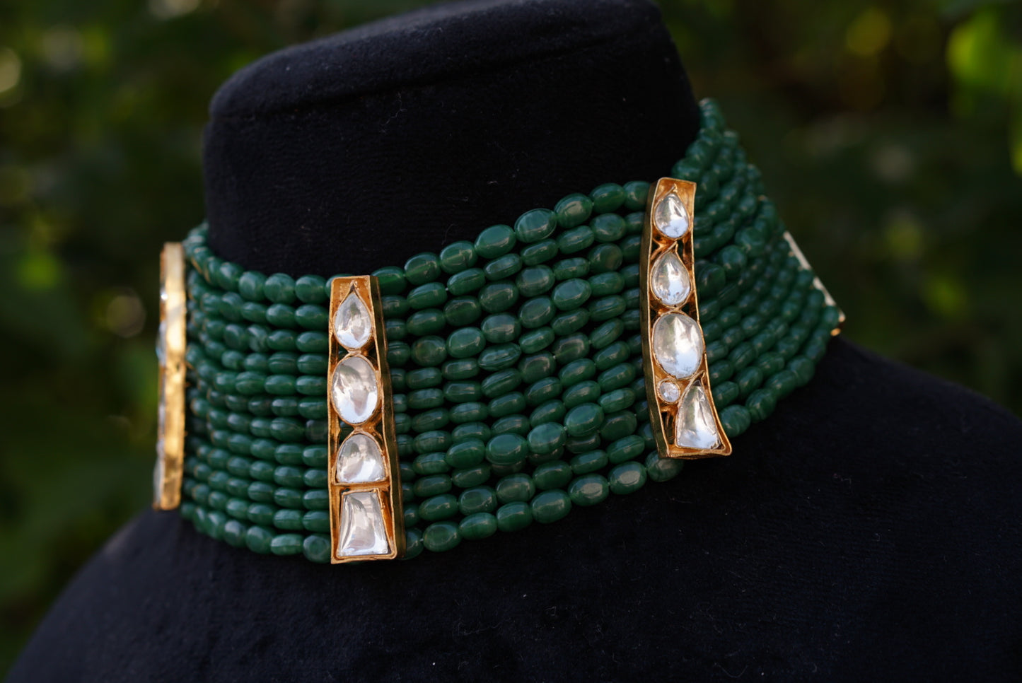 Kundan green beads choker (4-7129)(R)(PREORDER)
