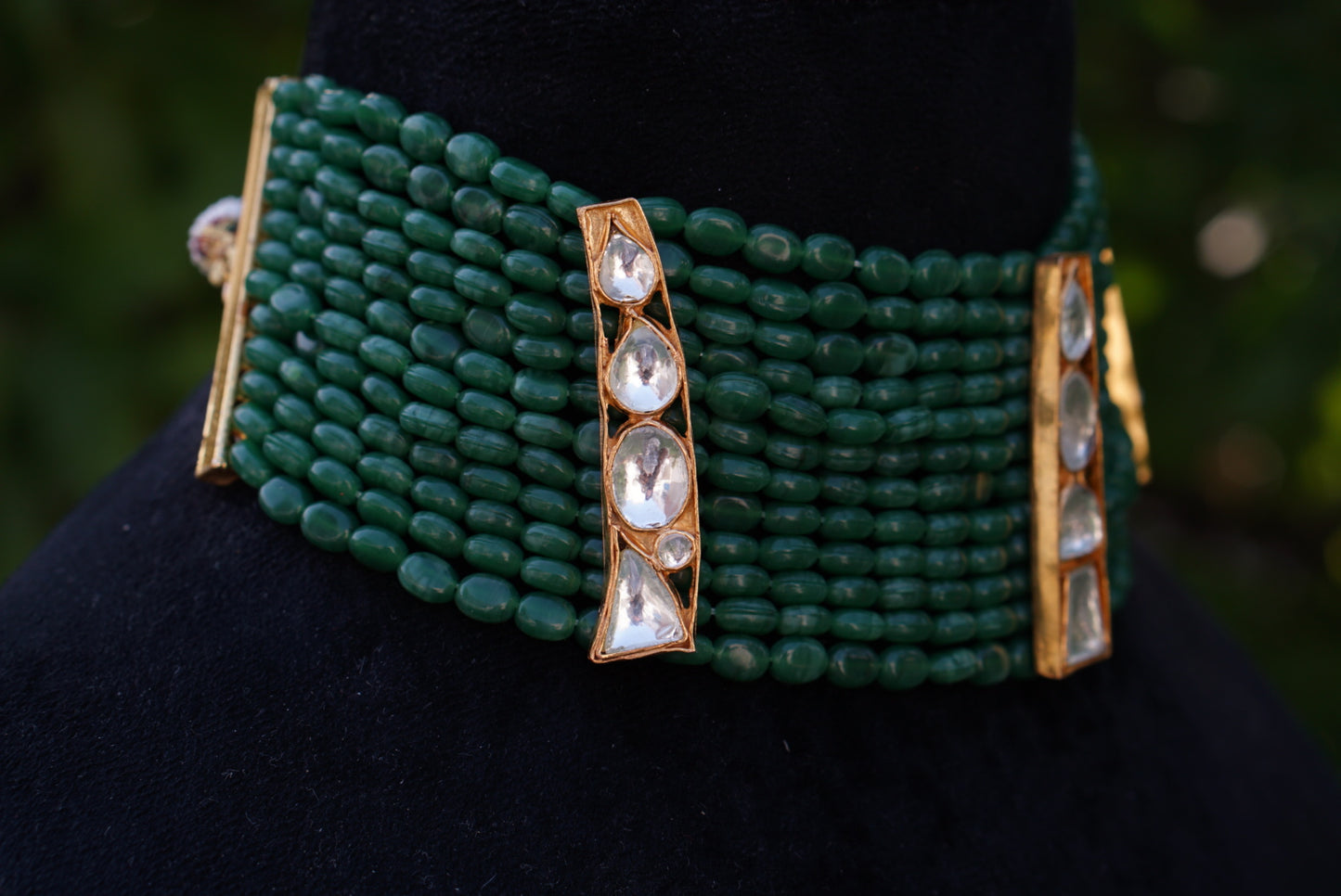 Kundan green beads choker (4-7129)(R)(PREORDER)