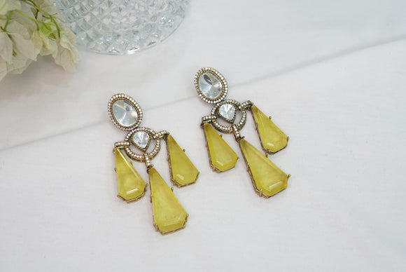 Yellow Doublet stone polki  Earring (1-4201)(B)