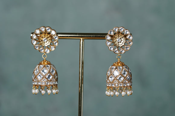 White Kundan Jhumki Earrings (1-4616)(R)(ALREADY DISCOUNTED