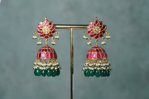 Pink Kundan Jhumki Earrings (1-4617)(R)