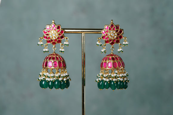 Pink Kundan Jhumki Earrings (1-4617)(R)