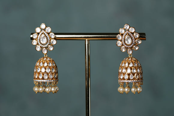 White Mossainite polki Jhumki(1-4618)(R)(ALREADY DISCOUNTED