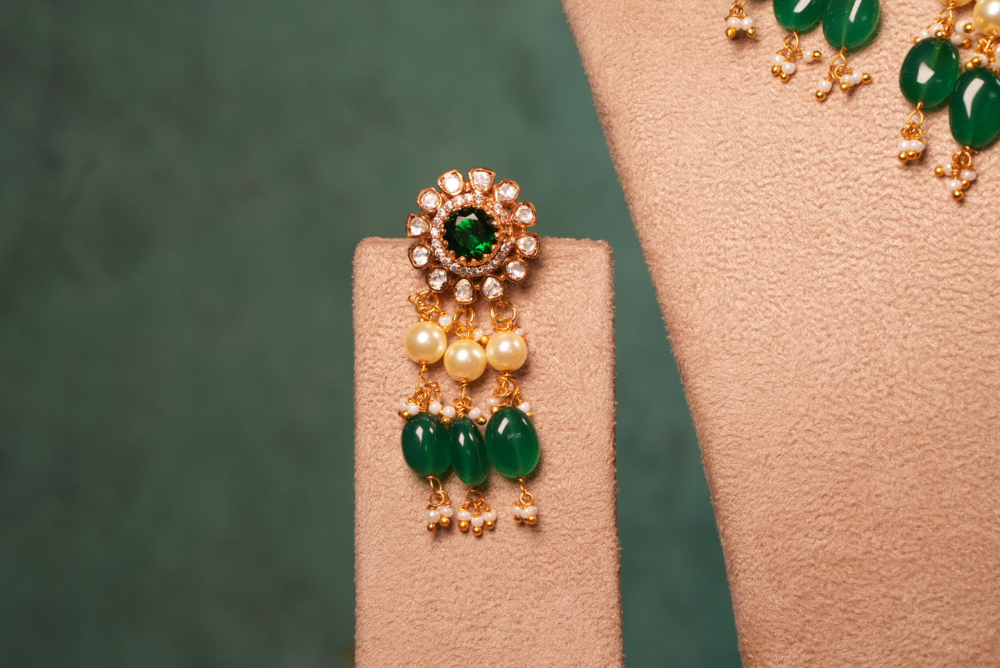 Green Stone Mossainite Polki Necklace Set (4-8992)(KA)(PREORDER) (Made IN 7-8 DAYS TIME) - JEWELSTYLE