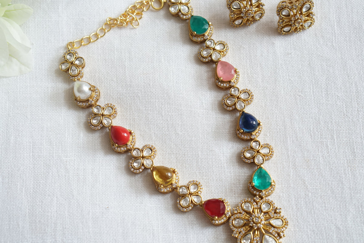 Navratan Polki necklace Set (4-9625)(K)