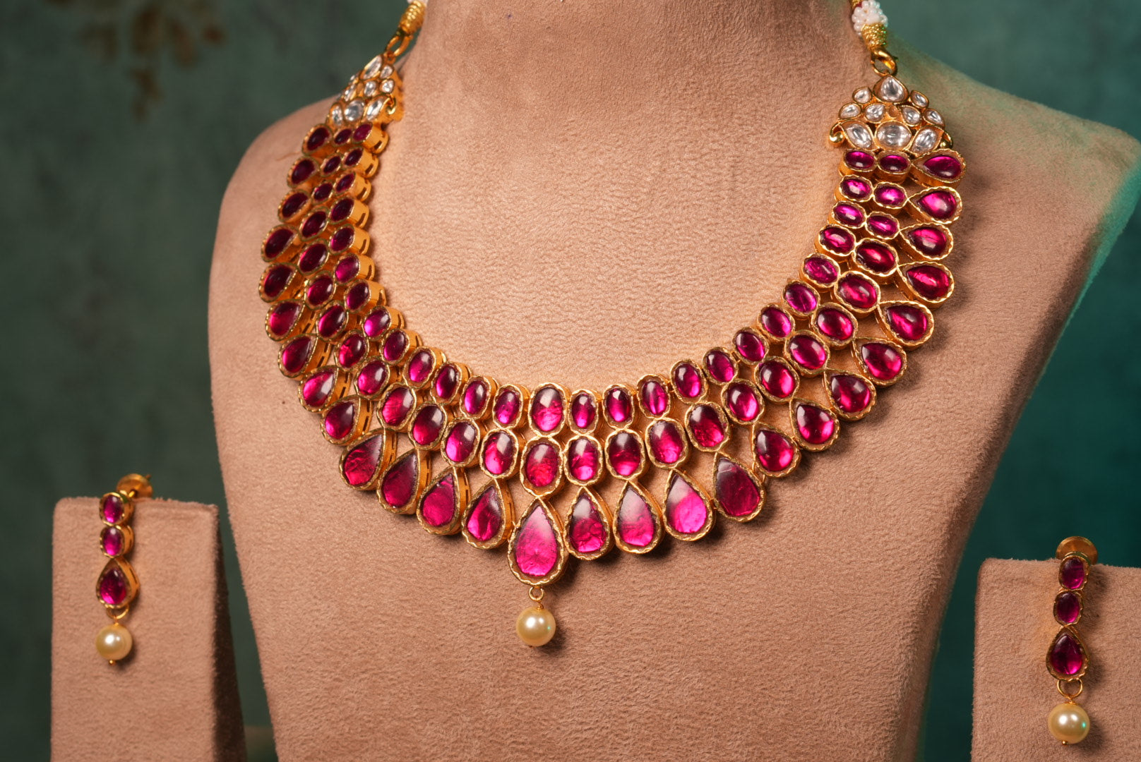 Red Stone Kundan Necklace Set (4-8991)(KA) (PREORDER) (Made IN 7-8 DAYS TIME) - JEWELSTYLE