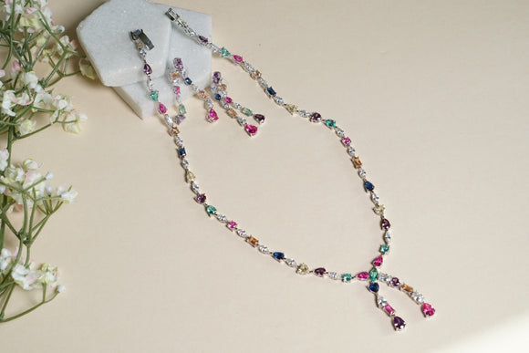 Multi Stone AD Necklace Set (4-8488)(Ex)