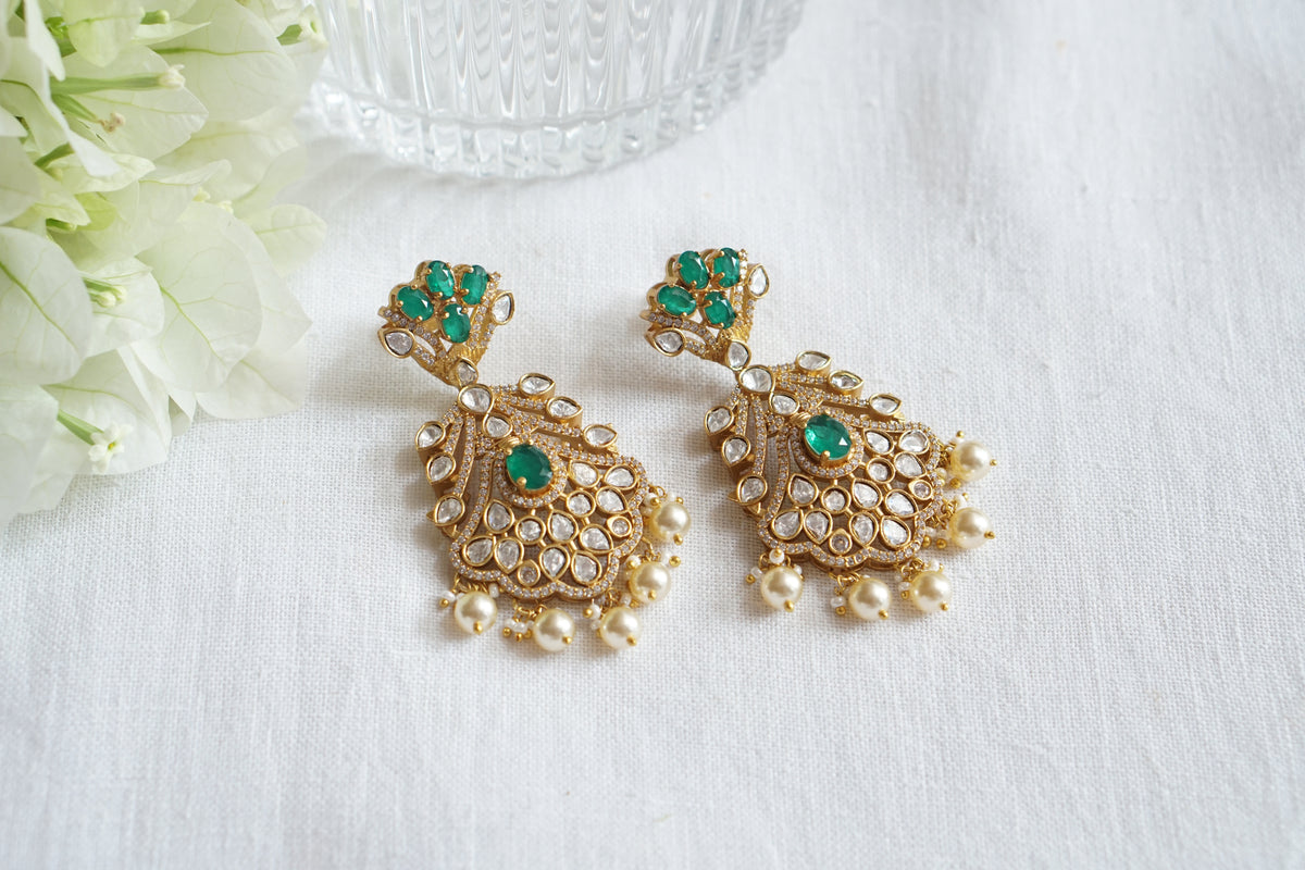 White and Green Polki Earring (1-5558)(K)