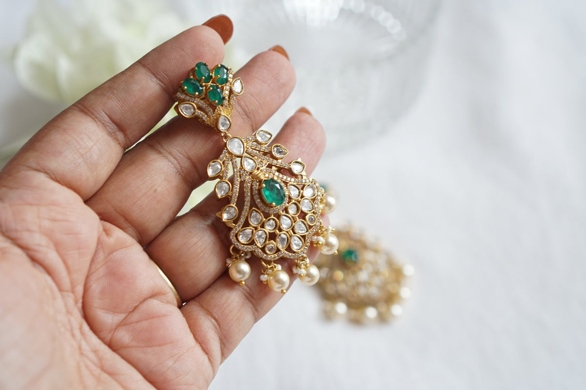 White and Green Polki Earring (1-5558)(K)