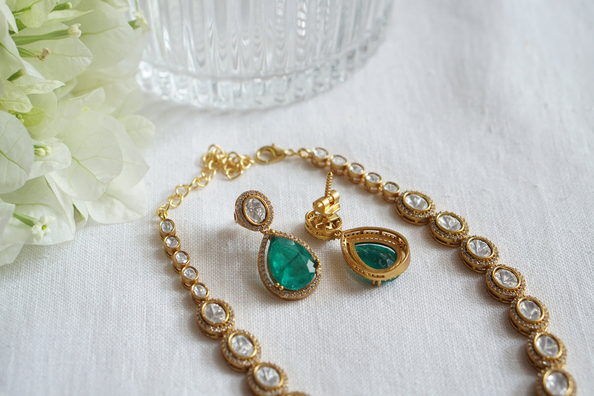 Green doublet Polki necklace Set (4-9624)(K)