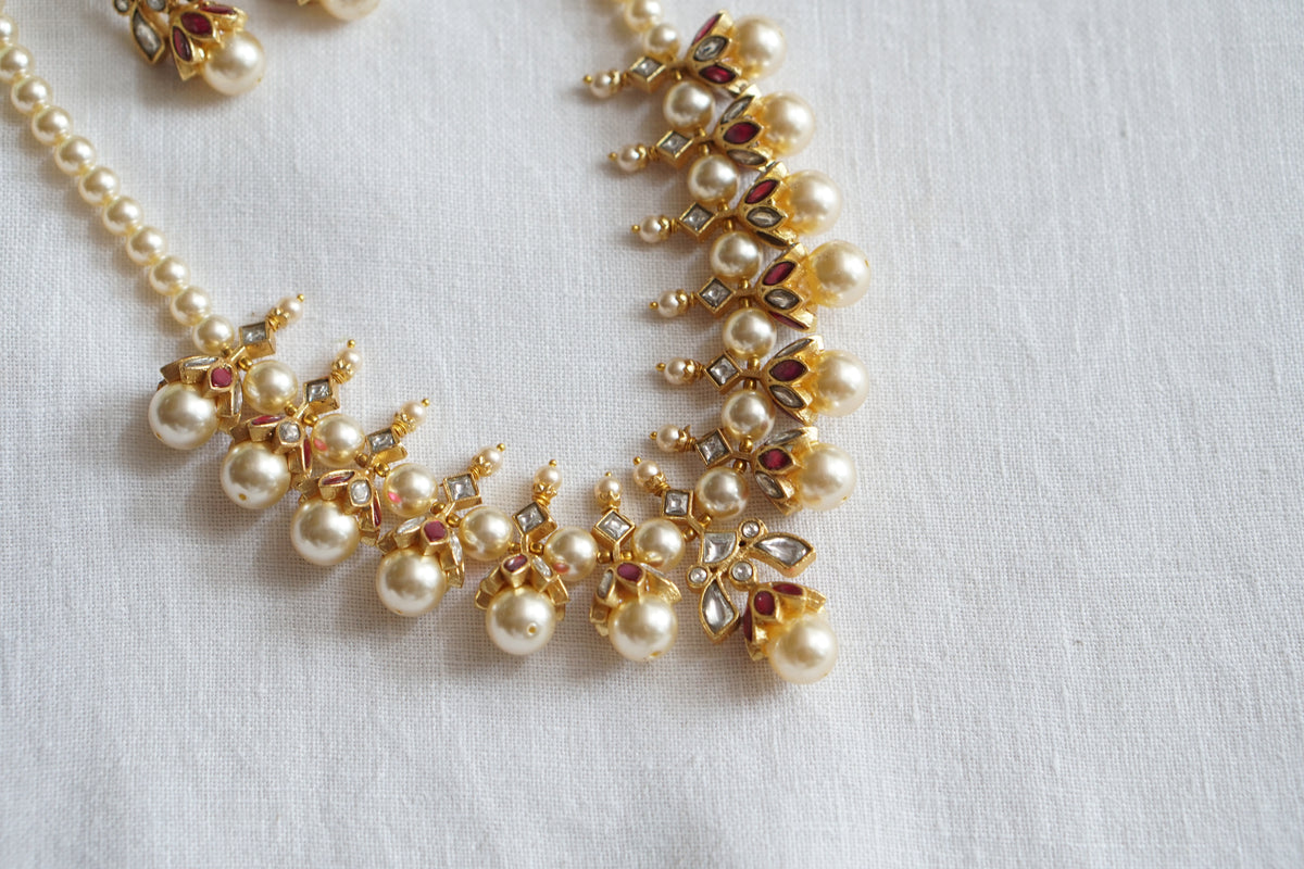 Pink kundan pearl necklace Set (4-9627)(K)