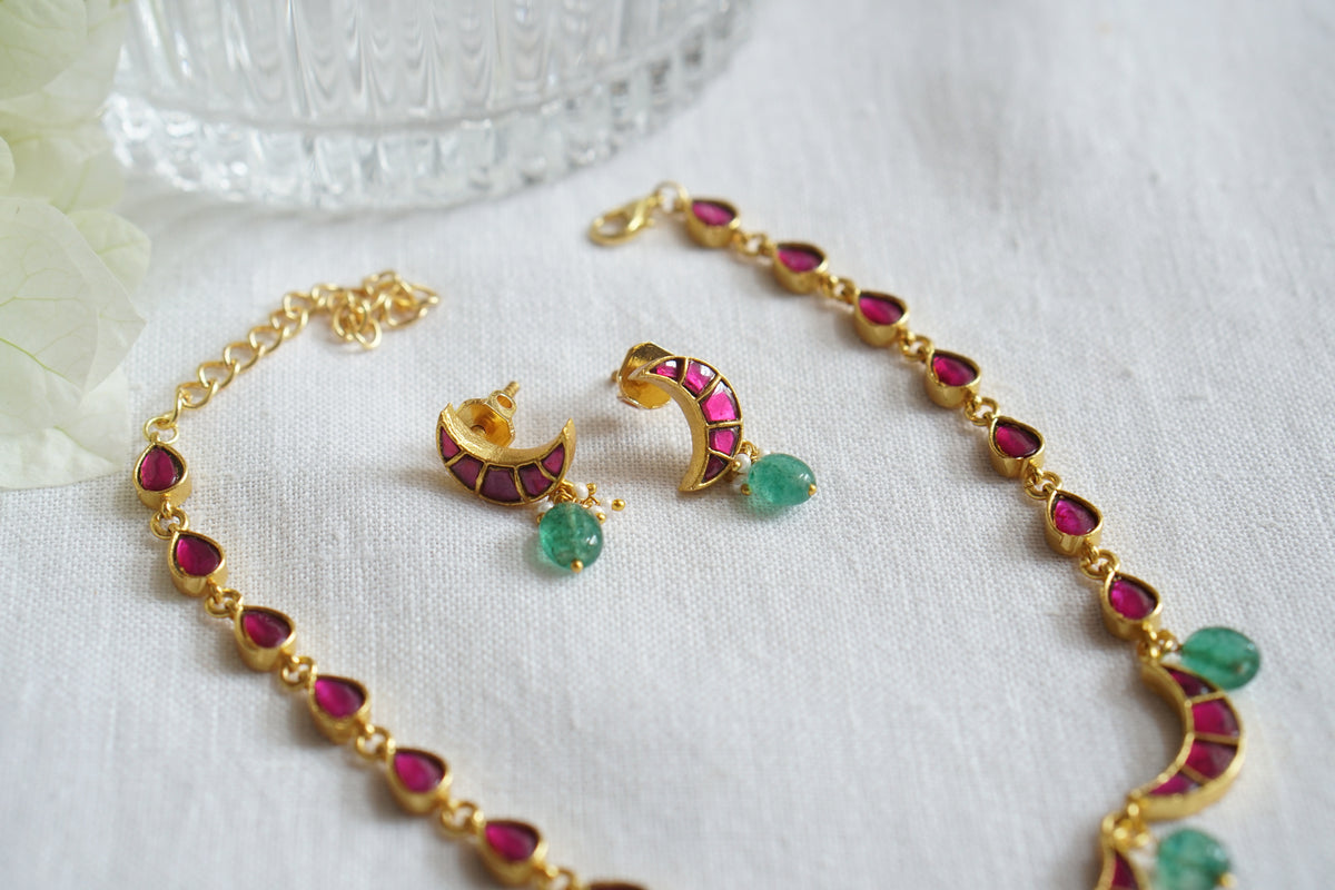 Pink chand kundan necklace Set (4-9626)(K)