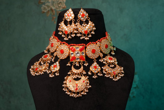 Coral Stone Kundan Choker Set (4-9003)(R)(preorder) - JEWELSTYLE