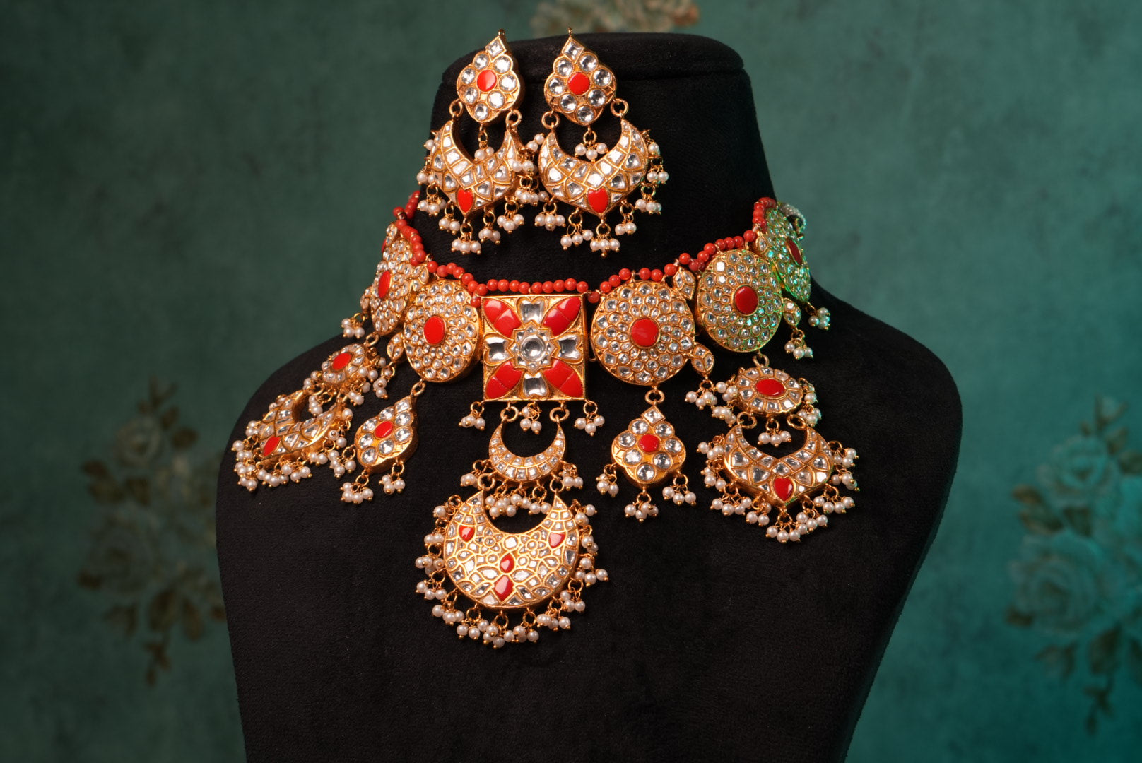 Coral Stone Kundan Choker Set (4-9003)(R)(preorder) - JEWELSTYLE