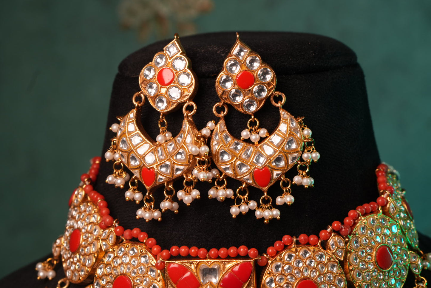 Coral Stone Kundan Choker Set (4-9003)(R)(preorder) - JEWELSTYLE