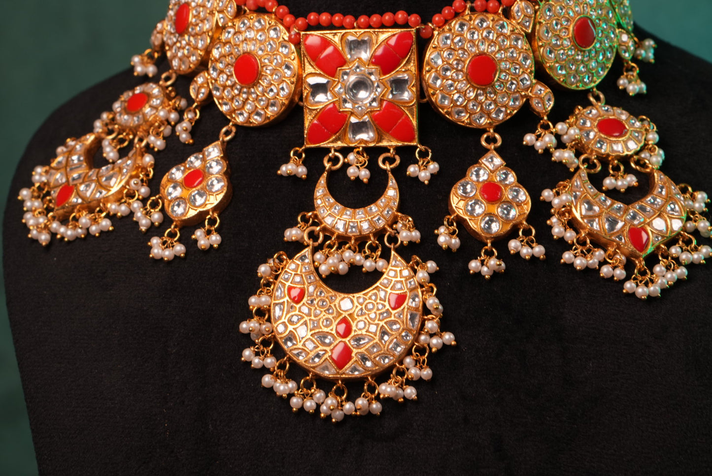 Coral Stone Kundan Choker Set (4-9003)(R)(preorder) - JEWELSTYLE
