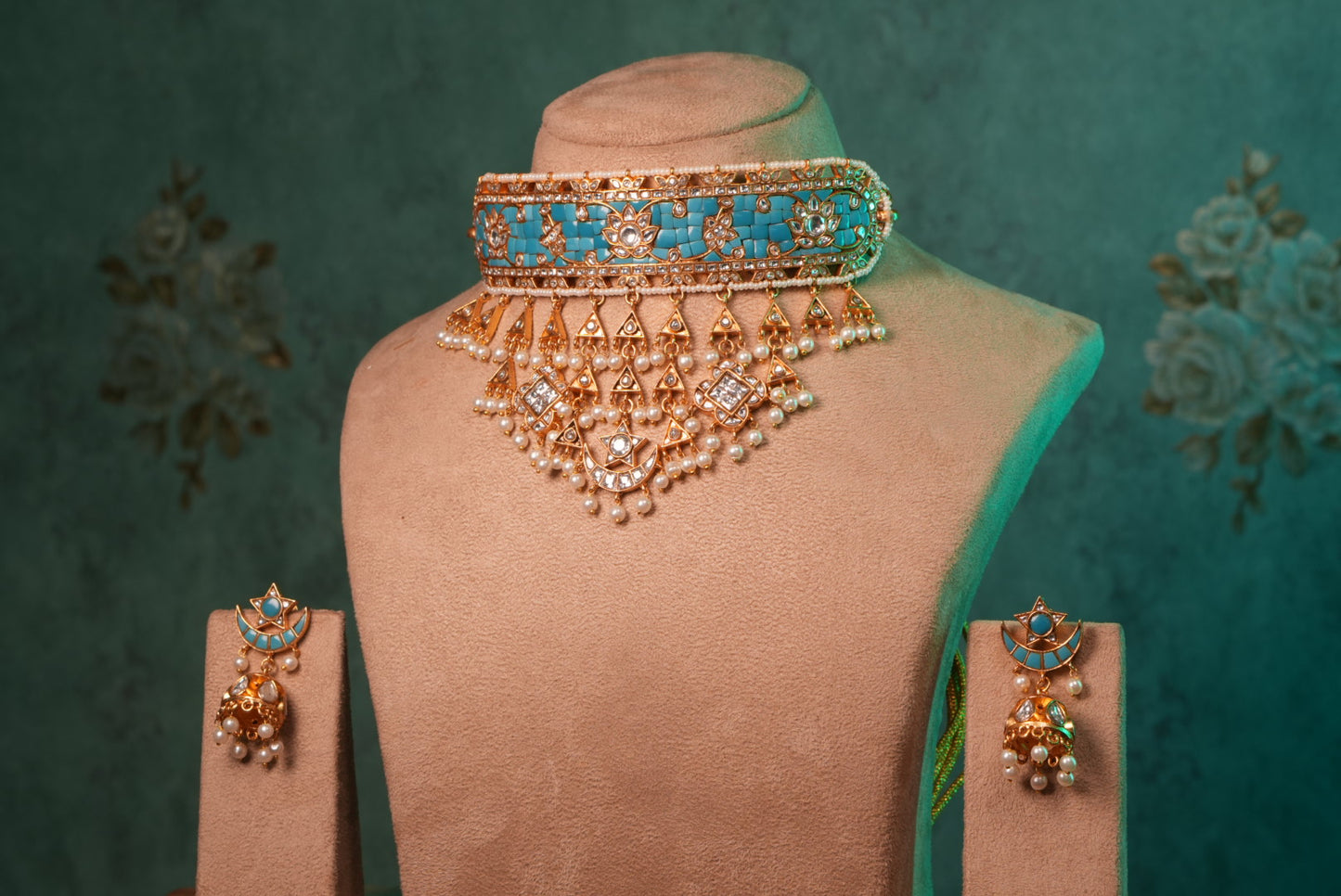 Turquoise Kundan Choker Set (4-9002)(R)(ALREADY DISCOUNTED) - JEWELSTYLE