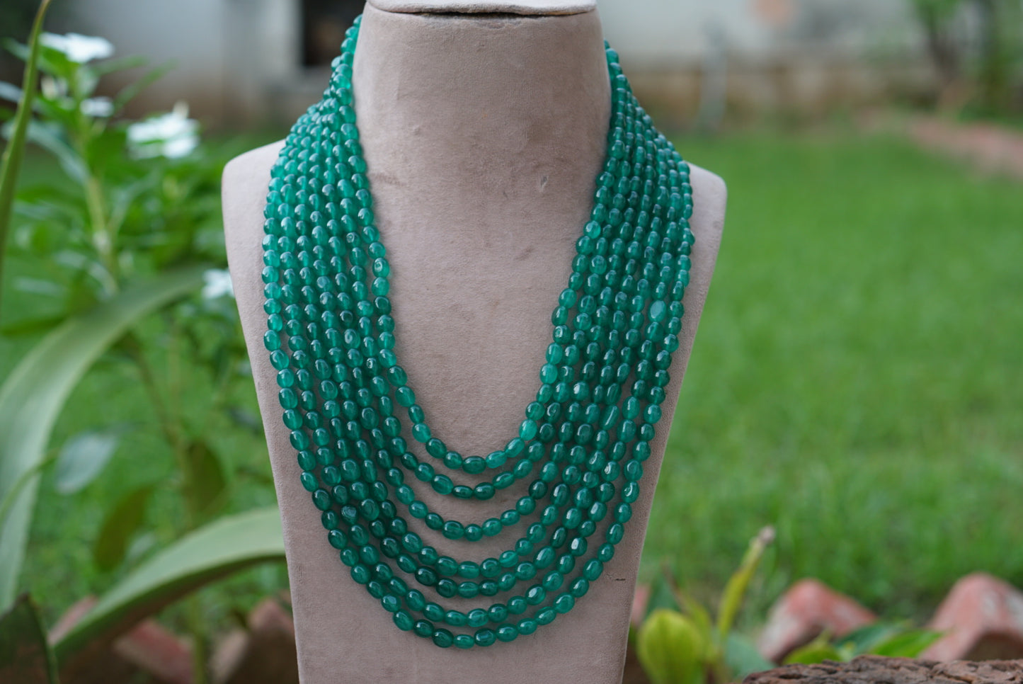 7 line Green beads necklace (4-7463)(N) - JEWELSTYLE