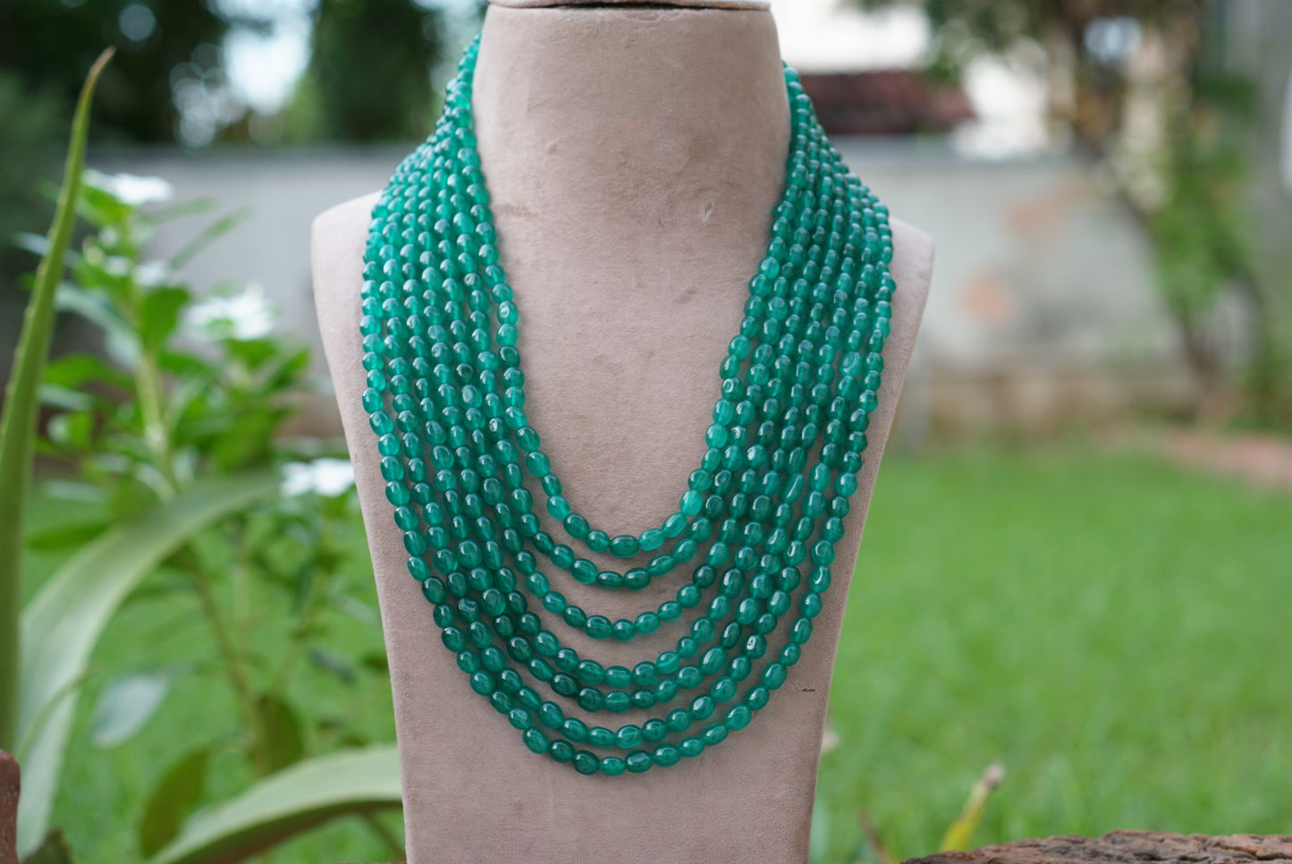7 line Green beads necklace (4-7463)(N) - JEWELSTYLE
