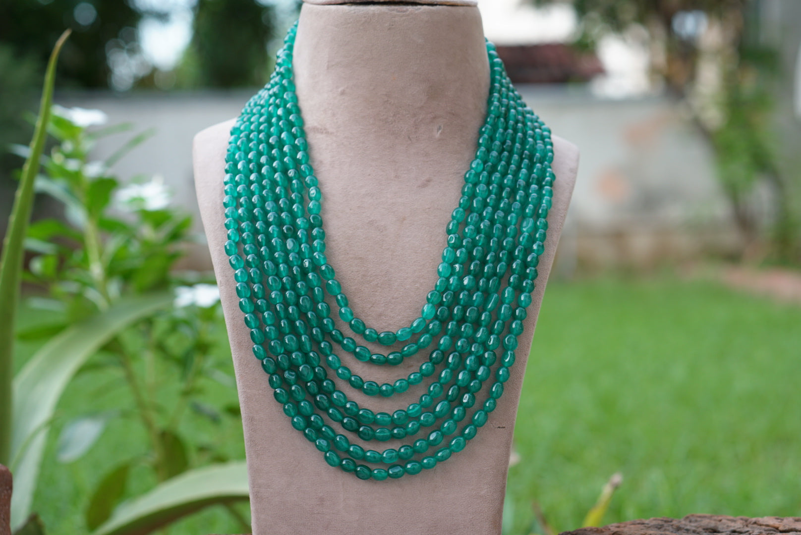7 line Green beads necklace (4-7463)(N) - JEWELSTYLE